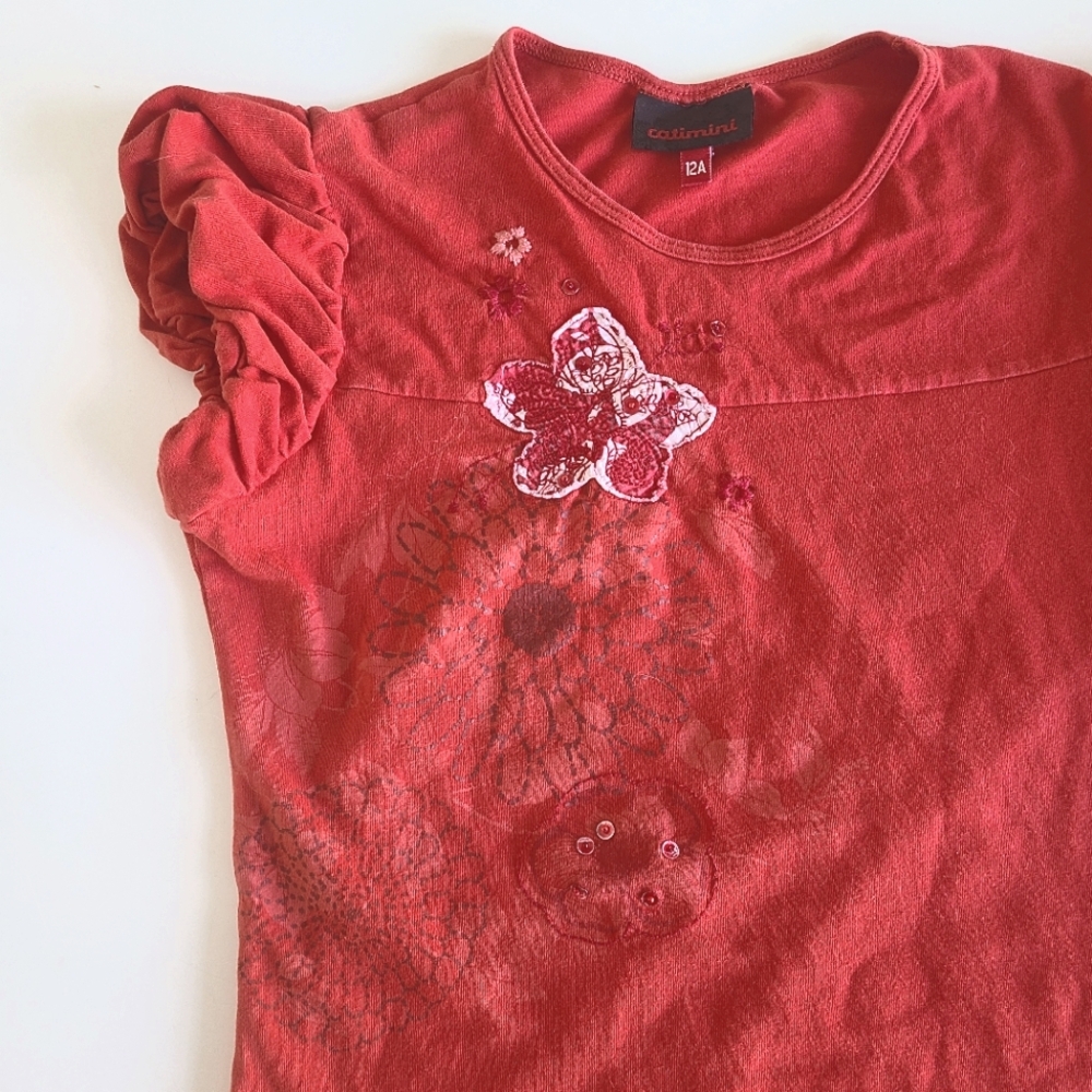 CATIMINI , Red Kids Shirt with Floral Design